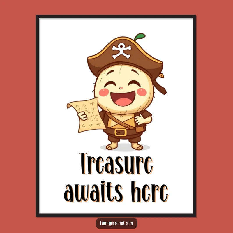 Funny Pirate Coconut Poster: Laughing Character, Treasure Art, Hilarious Gift!