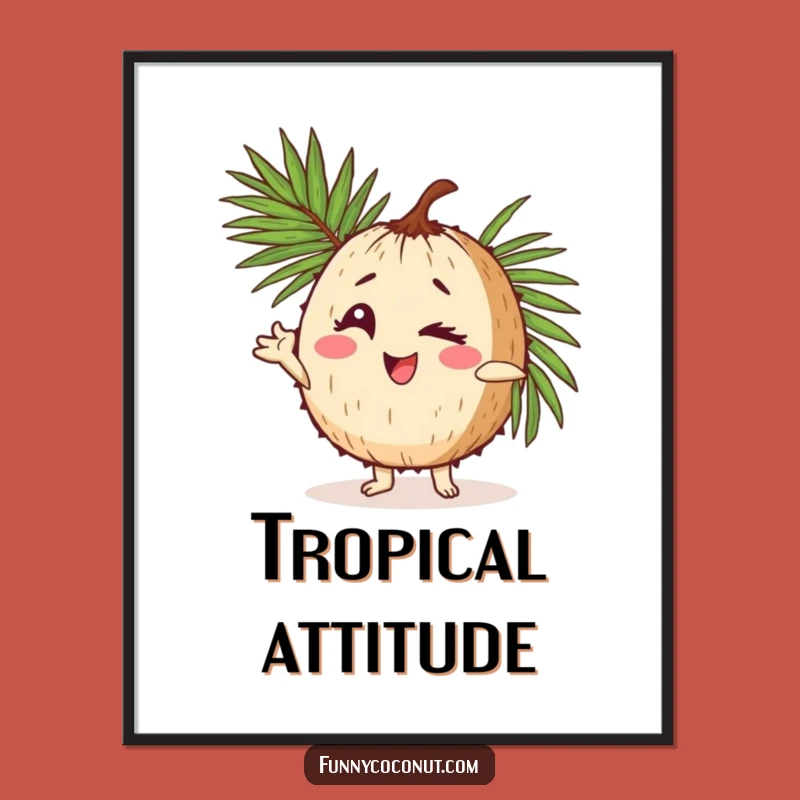 Funny Coconut Pose Poster: Winking Character Art, Quirky Humorous Gift