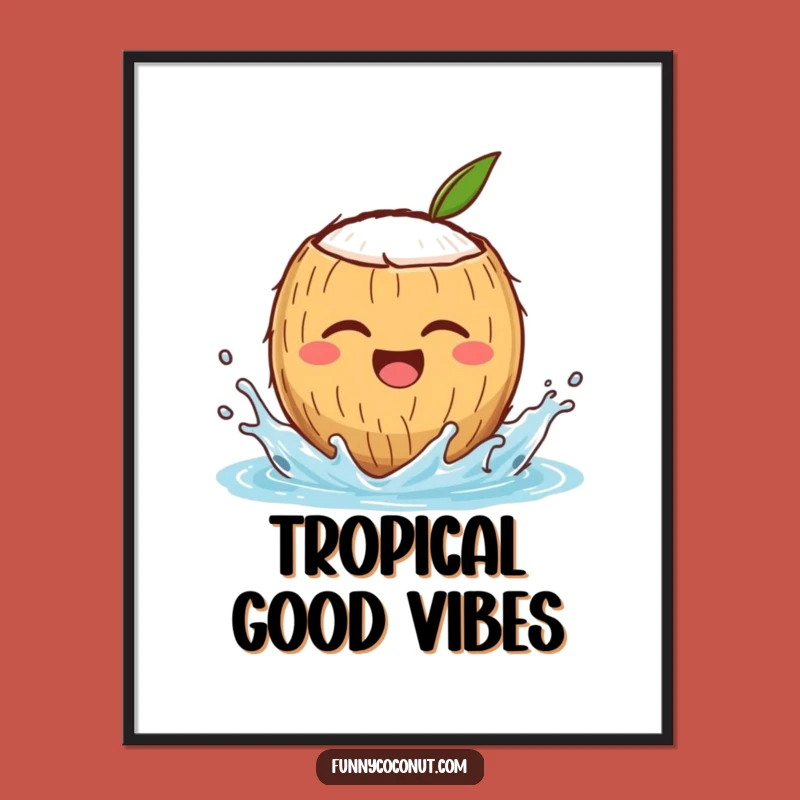 Funny Winking Coconut Poster: Joyful Splash, Perfect Tropical Wall Art