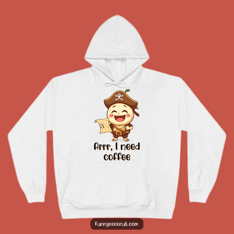 Funny Pirate Coconut Hoodie: Laughing Character, Cozy Adventure, Hilarious Gift!