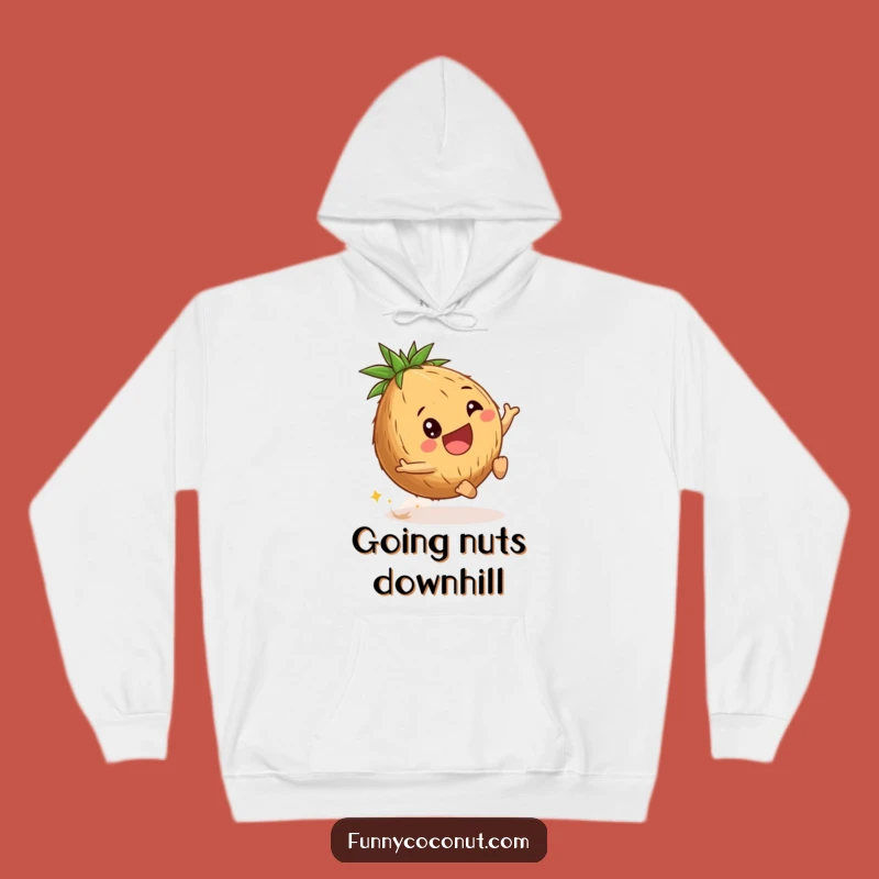 Cozy Funny Coconut Hoodie: Playful Roll Downhill, Warm Funny Gift