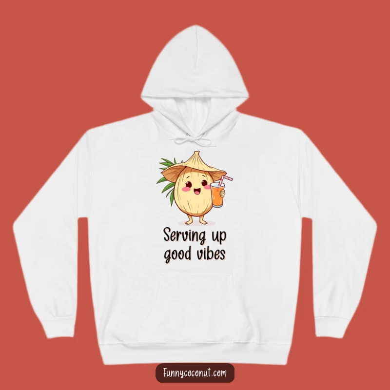 Cozy Funny Kawaii Coconut Serving Drink Hoodie - Warm Tropical Bartender Gift