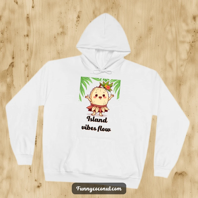 Funny Coconut Hula Dancer Hoodie: A gregarious coconut character performs a hula dance in a leafy skirt, offering cozy comfort and island flair.