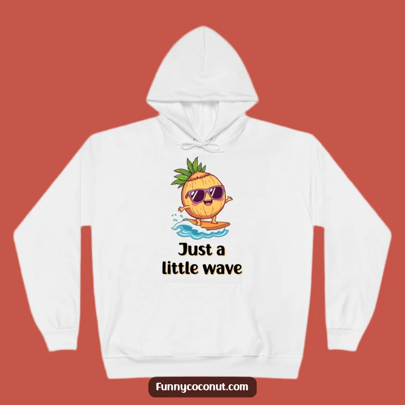Funny Coconut Surfer Hoodie: Cool Character on Wave, Cozy and Hilarious Gift!