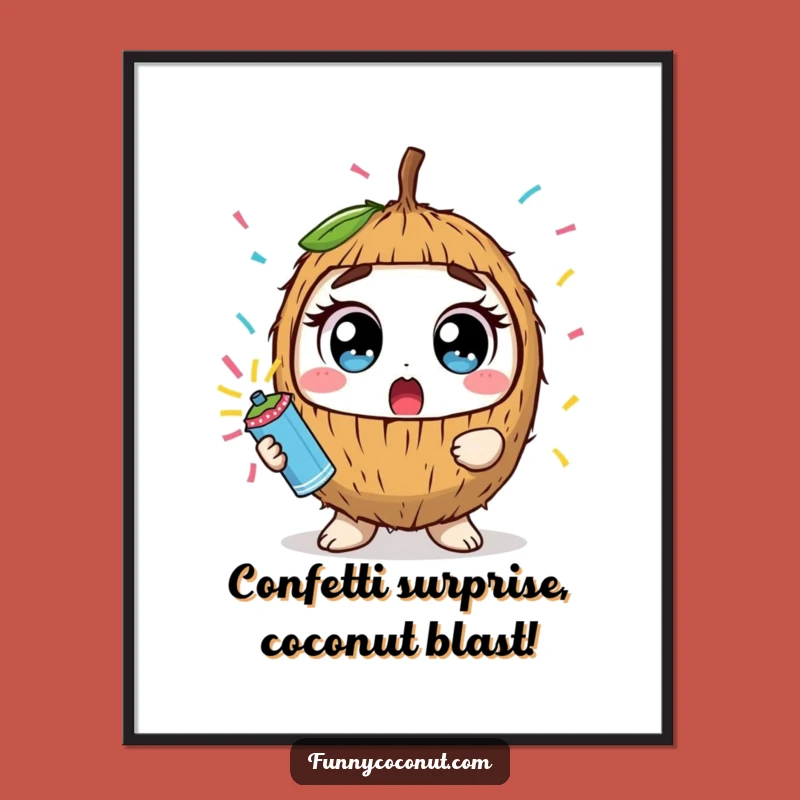 Free Printable Wall Art: Surprised Coconut Confetti Pop Funny Downloadable Gift