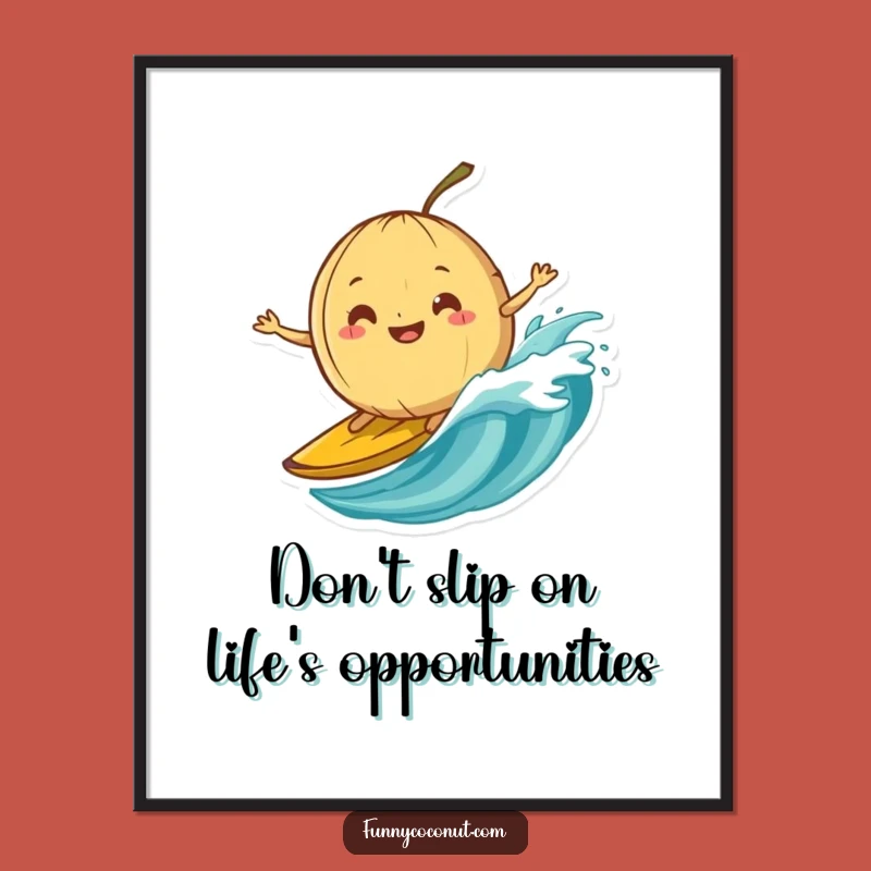 Free Printable Wall Art: Surfing Coconut Banana Peel Decor for a Quirky Beach Vibe