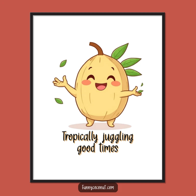 Free Printable Wall Art: Cheerful Juggling Coconut, Humorous Downloadable Decor