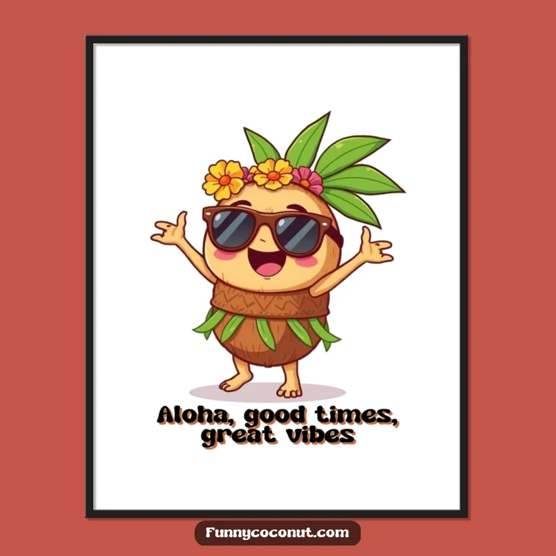 Free Printable Wall Art: Hula Dancing Coconut Sunglasses Decor for a Fun Tropical Vibe