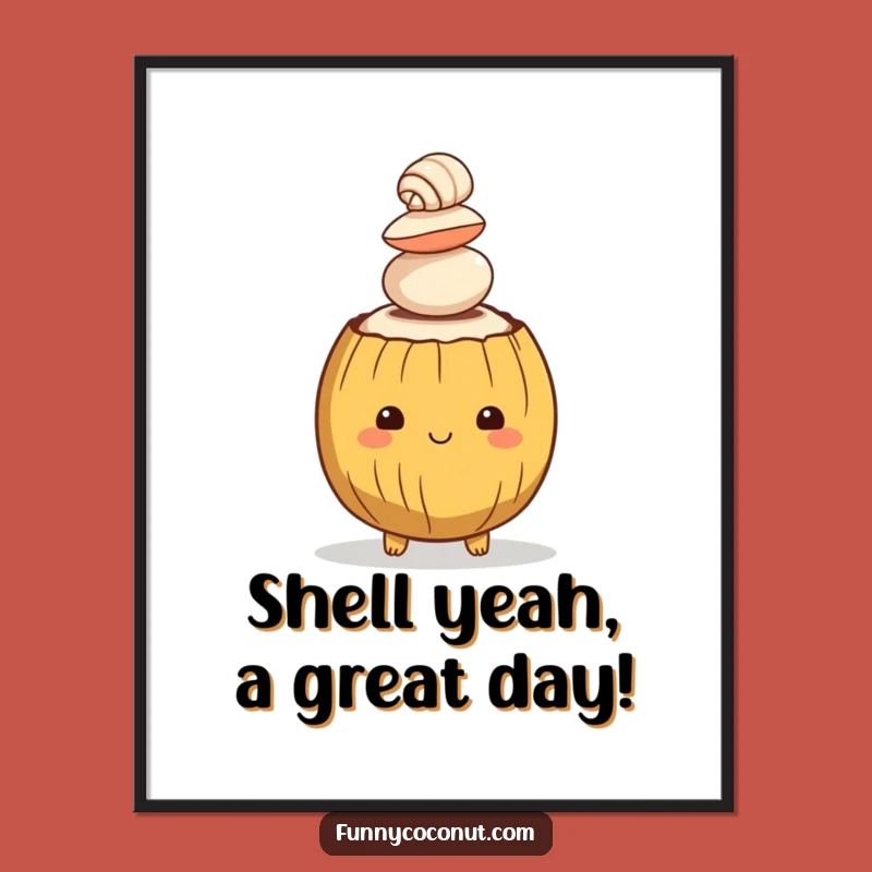 Funny Free Printable Wall Art: Coconut Balances Shells, Quirky Downloadable Decor
