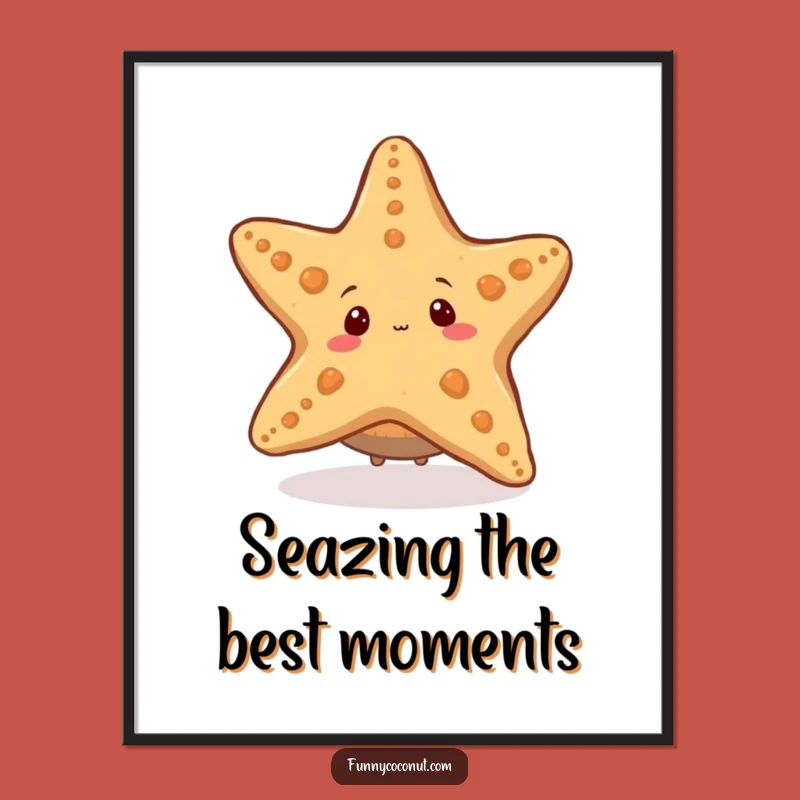 Funny Free Printable Wall Art: Coconut & Starfish Peek, Whimsical Downloadable