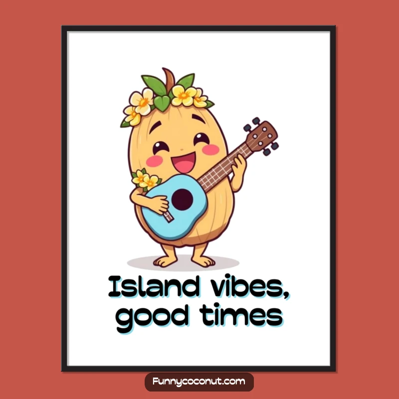 Funny Free Printable Wall Art: Coconut Ukulele Tropical Party Downloadable!