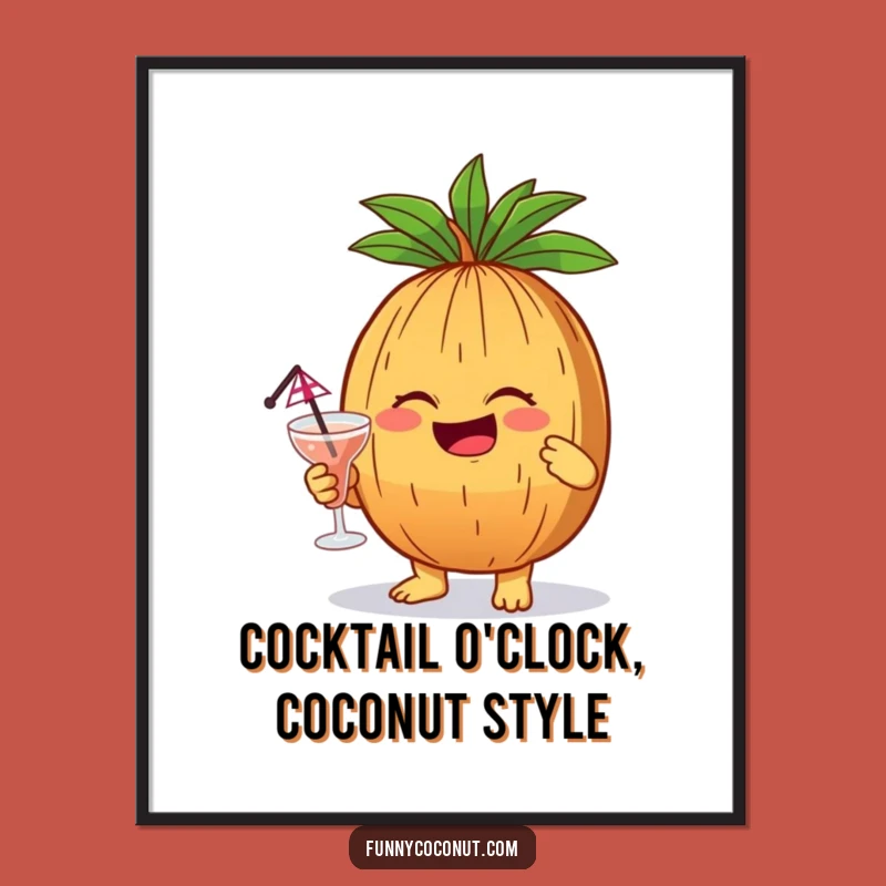 Funny Free Printable Wall Art: Giggling Coconut Cocktail Hour, Downloadable Decor