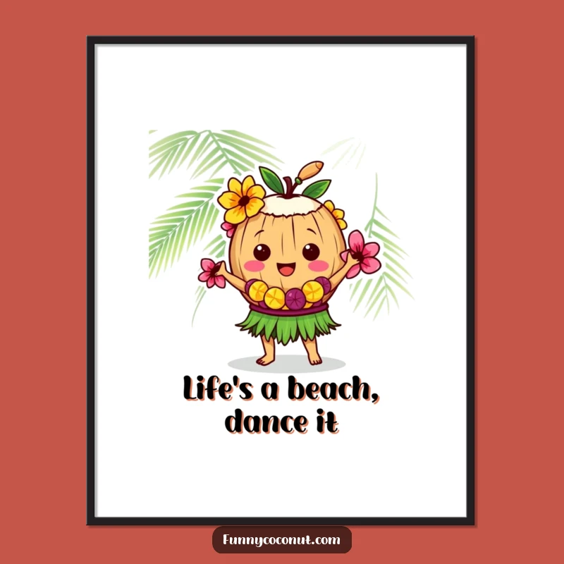 Funny Free Printable Wall Art: Hula Dancing Coconut Island Vibes, Downloadable Decor