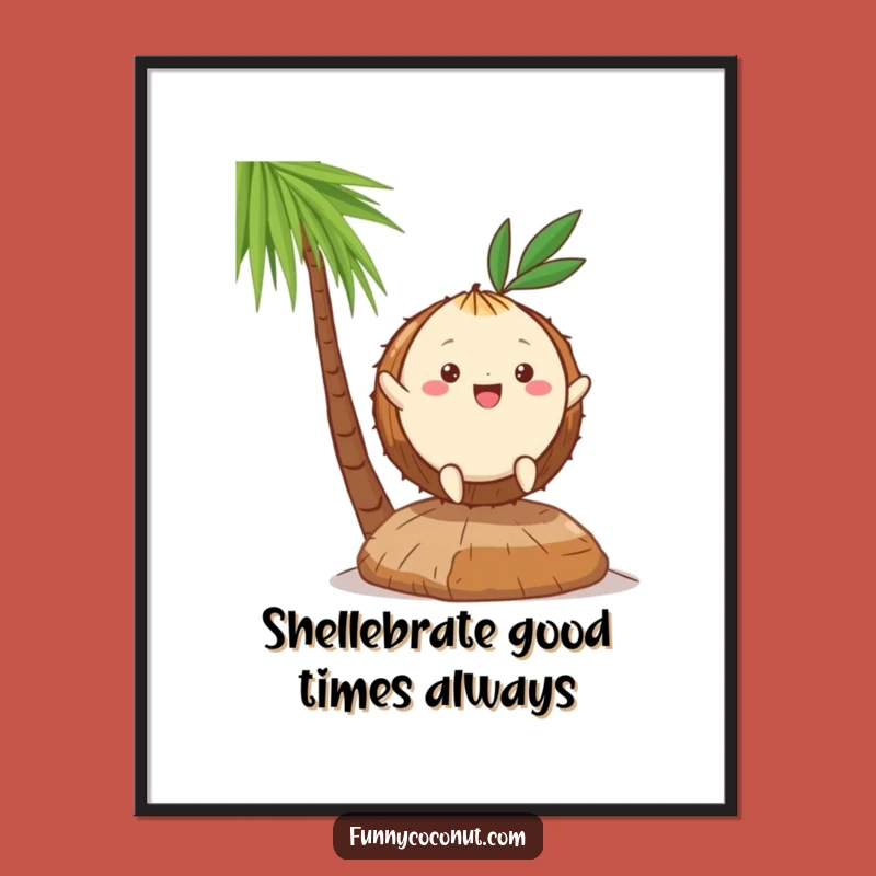 Free Printable Wall Art: Funny Kawaii Coconut Hop, Quirky Downloadable Decor!