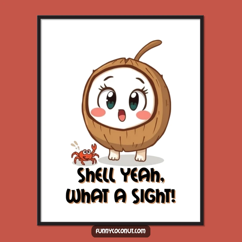 Funny Free Printable Wall Art: Surprised Coconut & Crab, Quirky Downloadable Decor