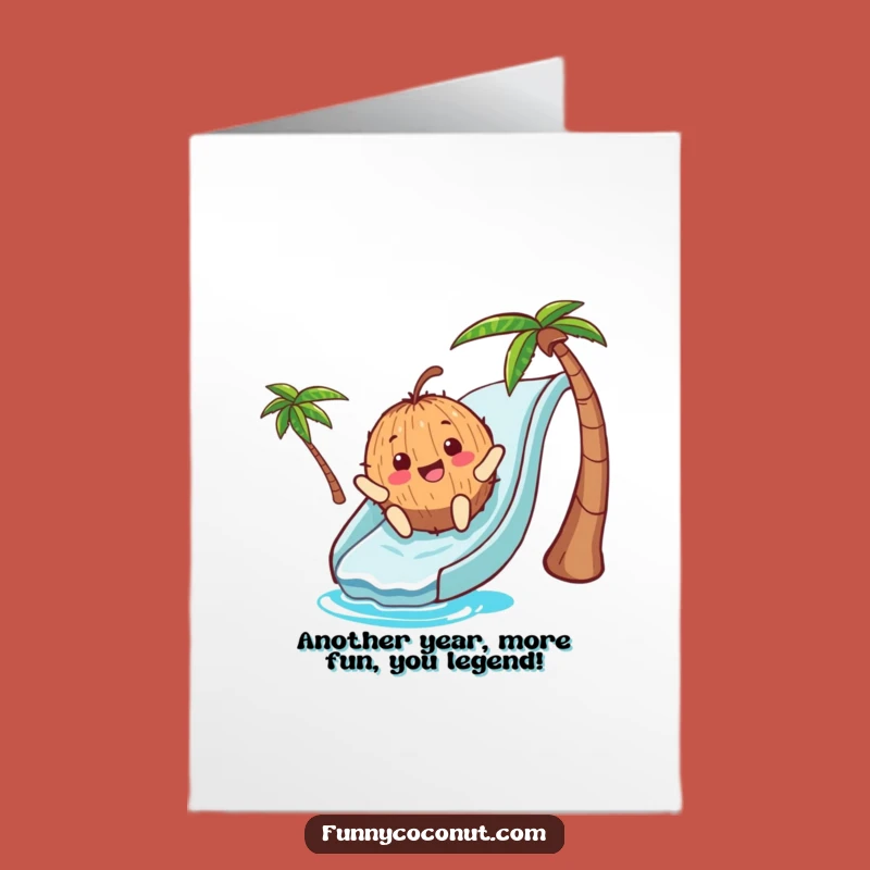 Free Printable Birthday Card: Coconut on Waterslide Fun, Downloadable Greeting for a Splashy Celebration