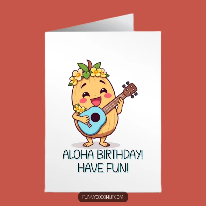 Free Printable Birthday Card Coconut: Ukulele Lei Fun Downloadable Gift!