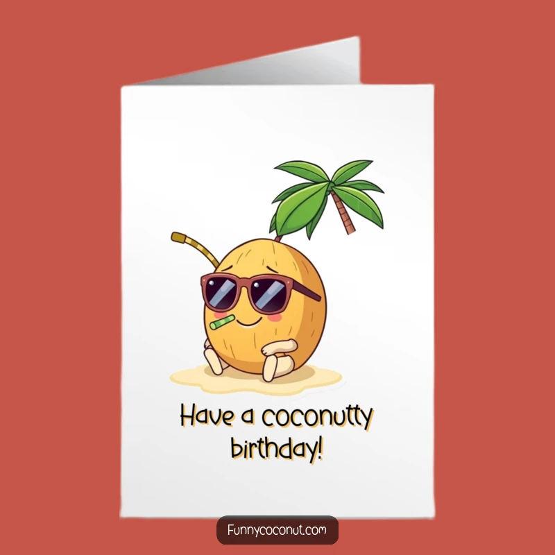 Free Printable Birthday Card: Smiling Coconut Beach Vibe - Funny Downloadable Gift