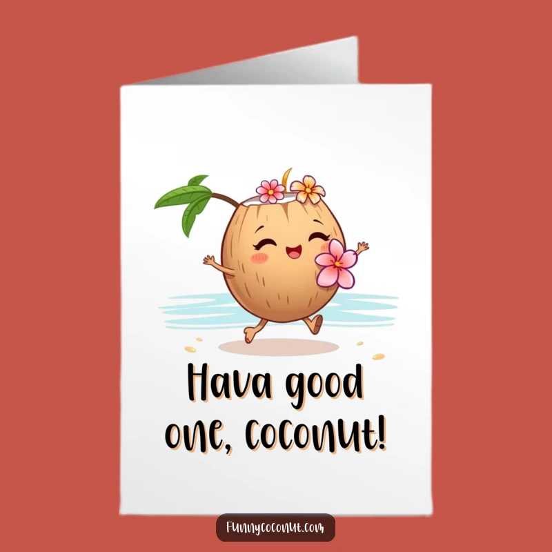 Free Printable Birthday Card: Winking Coconut Flower Lei Funny Downloadable Gift