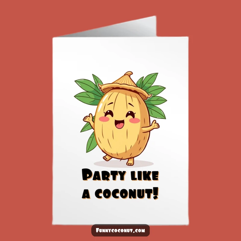 Free Printable Funny Coconut Birthday Card: Dancing Hat Joyful Downloadable Gift for Home Printing