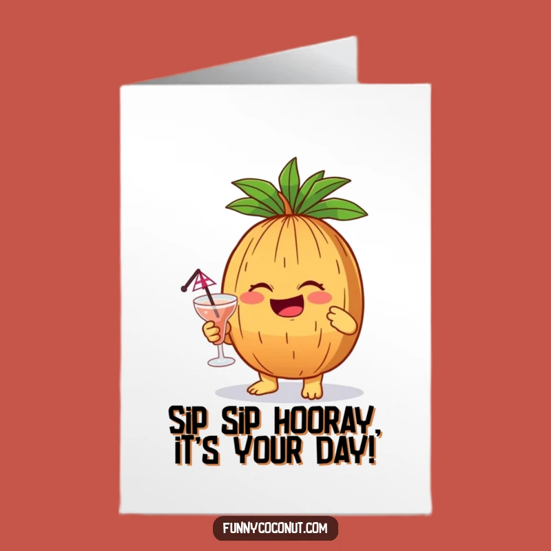 Free Printable Birthday Card: Giggling Coconut Cocktail, Funny Downloadable Gift