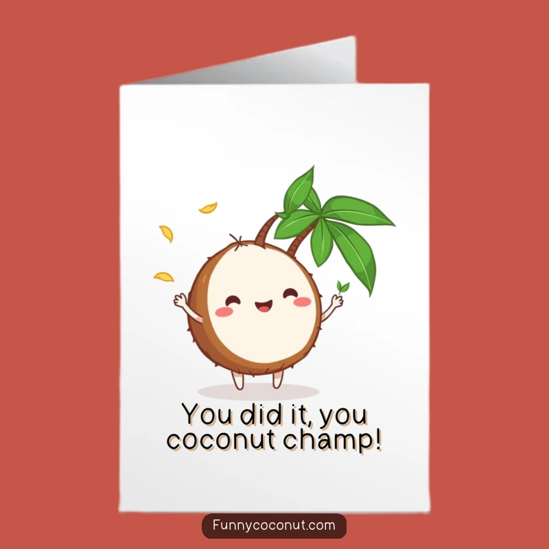 Free Printable Congrats Card: Silly Coconut Juggling Palms, Downloadable for Any Exciting Achievement