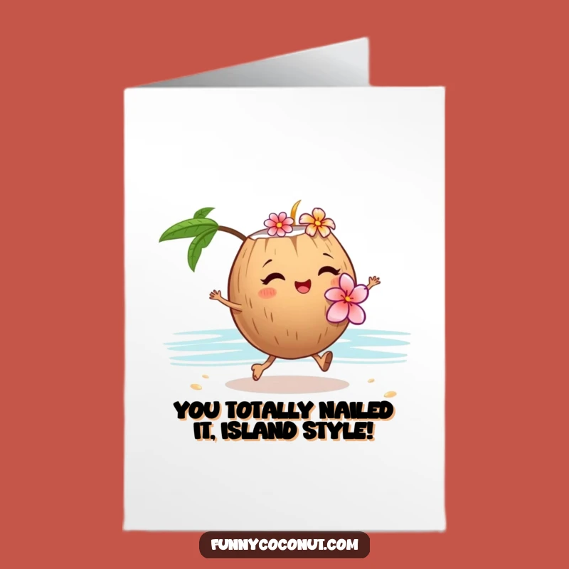 Free Printable Congrats Card: Winking Coconut Flower Lei Funny Downloadable Gift