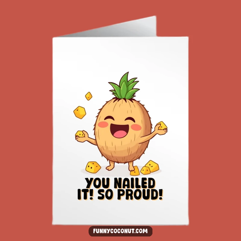 Free Printable Congratulations Card: Juggling Coconut Pineapples for a Fruity Success Greeting