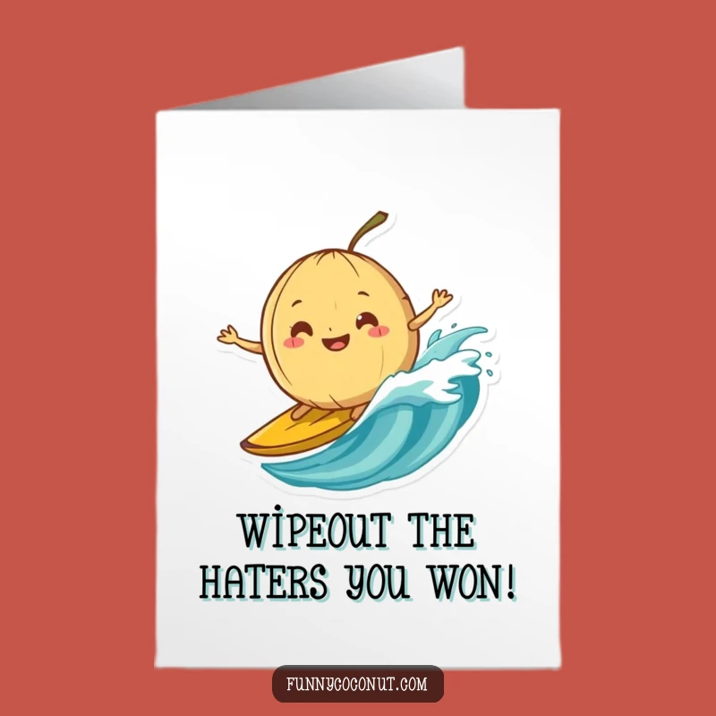 Free Printable Congratulations Card: Surfing Coconut Banana Peel for a Wacky Success Greeting