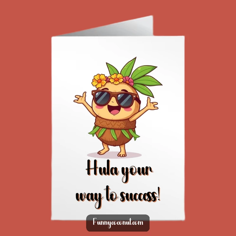 Free Printable Congratulations Card: Hula Dancing Coconut Sunglasses for Your Big Win Greeting