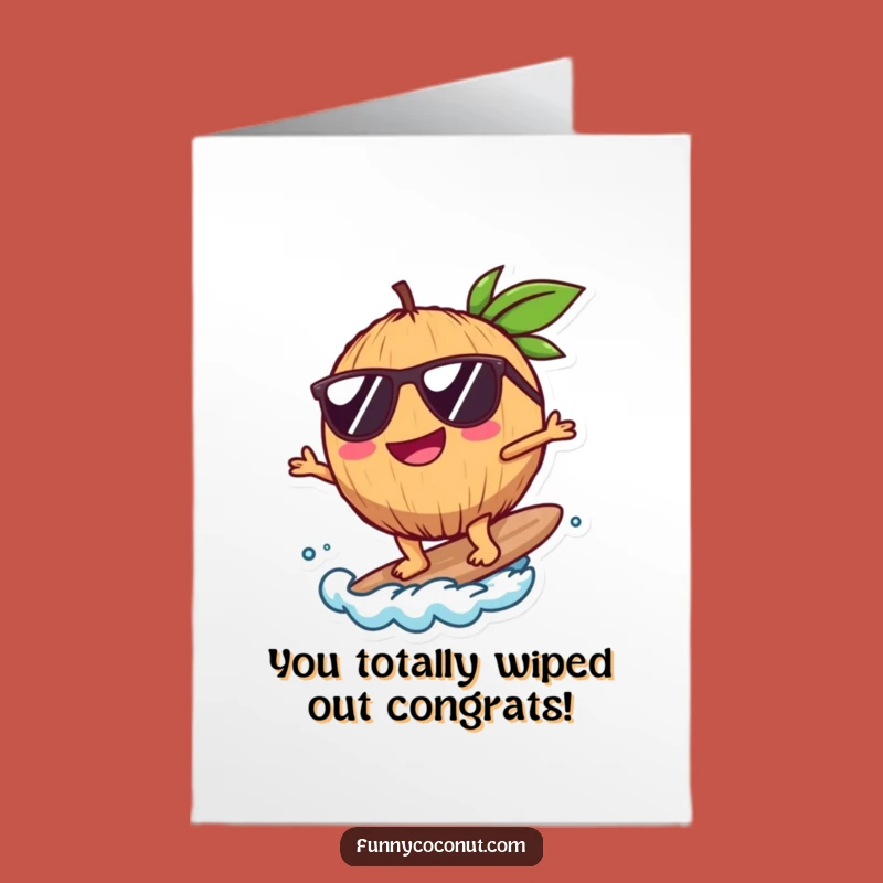 Free Printable Congratulations Card: Surfing Coconut, Funny Downloadable Greeting for Big Wins