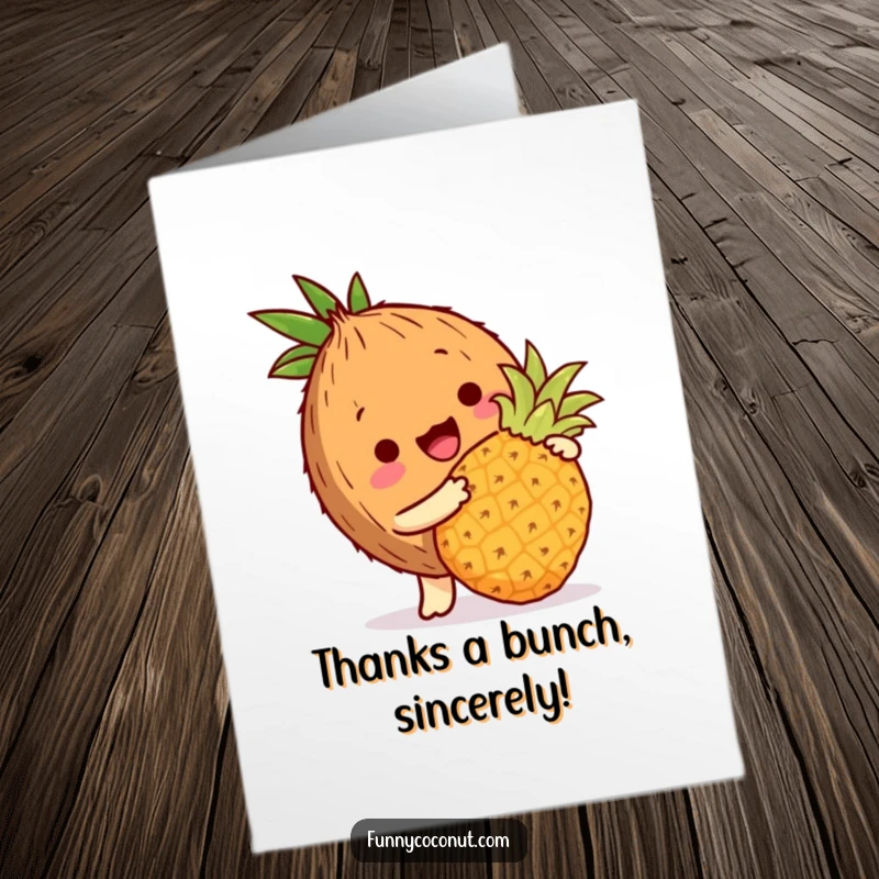 Funny Free Printable Thank You Card: Coconut Character Bopping Miniature Pineapple
