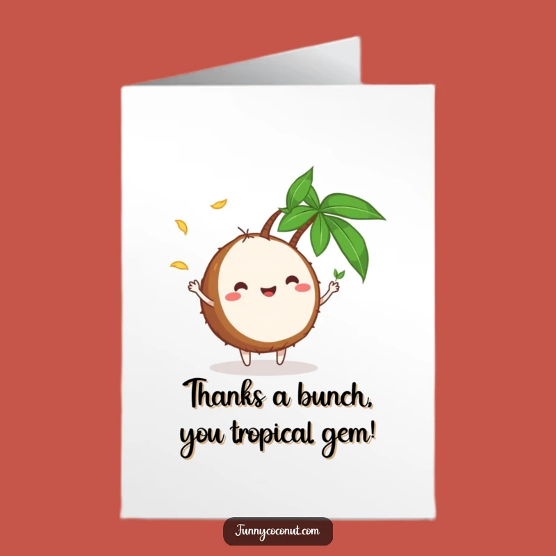 Free Printable Thank You Card: Grateful Coconut Juggling Leaves, Downloadable Appreciation for a Kind Gesture