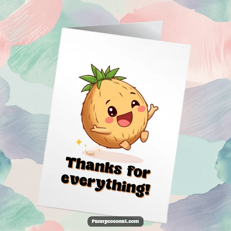 Funny Free Printable Coconut Thank You Card: Delighted young coconut rolling, a fun way to say thank you.
