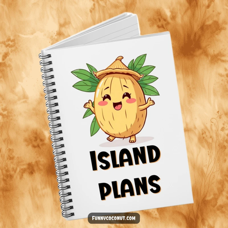 Funny Coconut Jig Notebook: A notebook cover with a comical coconut character dancing in a straw hat.