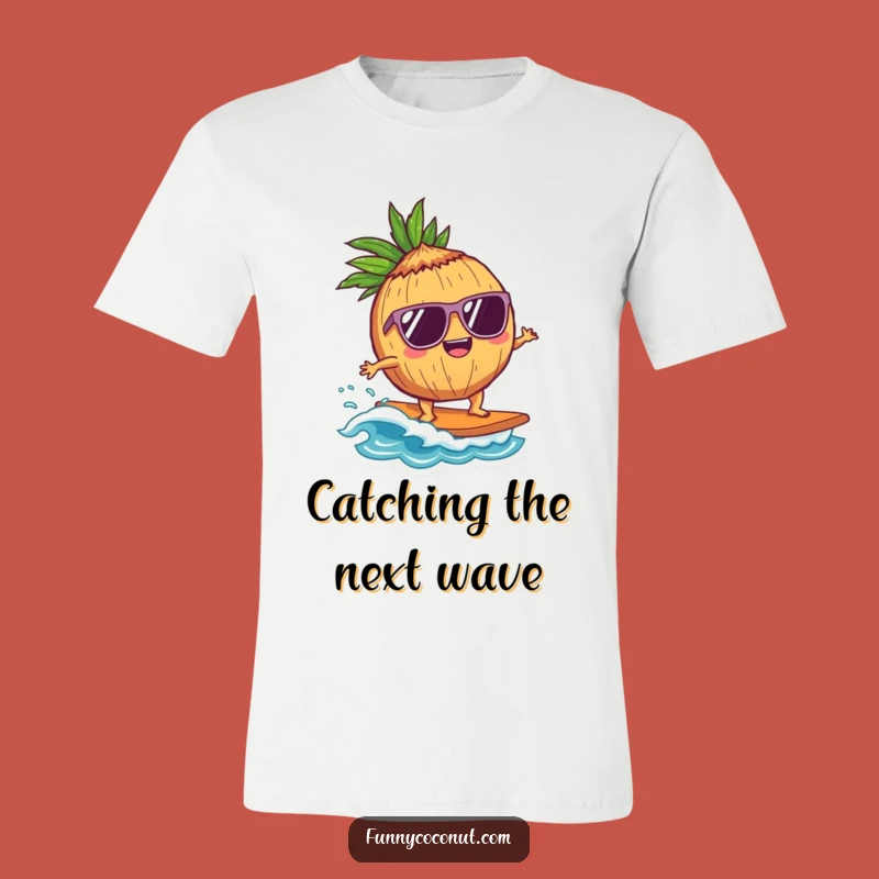 Funny Coconut Surfer T-Shirt: Sunglasses Character on Wave, Cool Gift!
