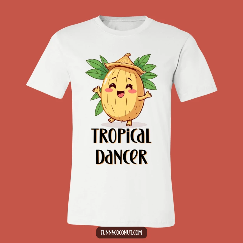 Funny Coconut Jig T-Shirt: Wear a Comical Character Doing a Tropical Straw Hat Dance