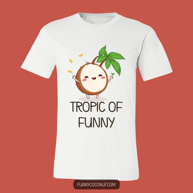 Playful Coconut Juggling Leaves T-Shirt: A Funny Tropical Graphic Tee Gift Idea