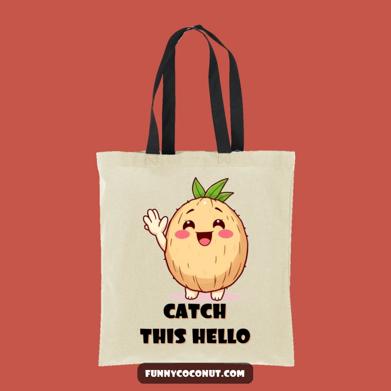 Funny Happy Coconut Tote Bag - Tropical Welcome, Waving Design, Perfect Gift