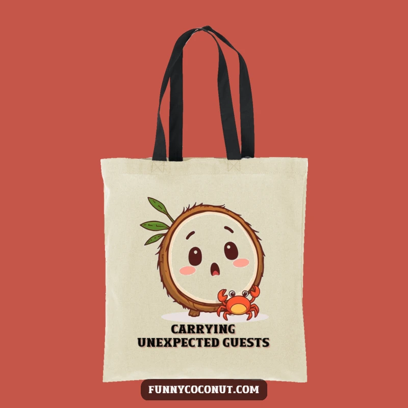 Funny Coconut Crab Surprise Tote Bag: Shocked Tropical Carryall