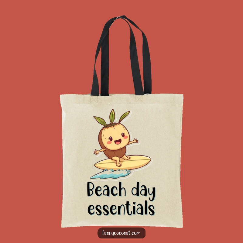 Funny Playful Coconut Surfer Tote Bag: Haul Your Gear with Shell Surfboard Fun